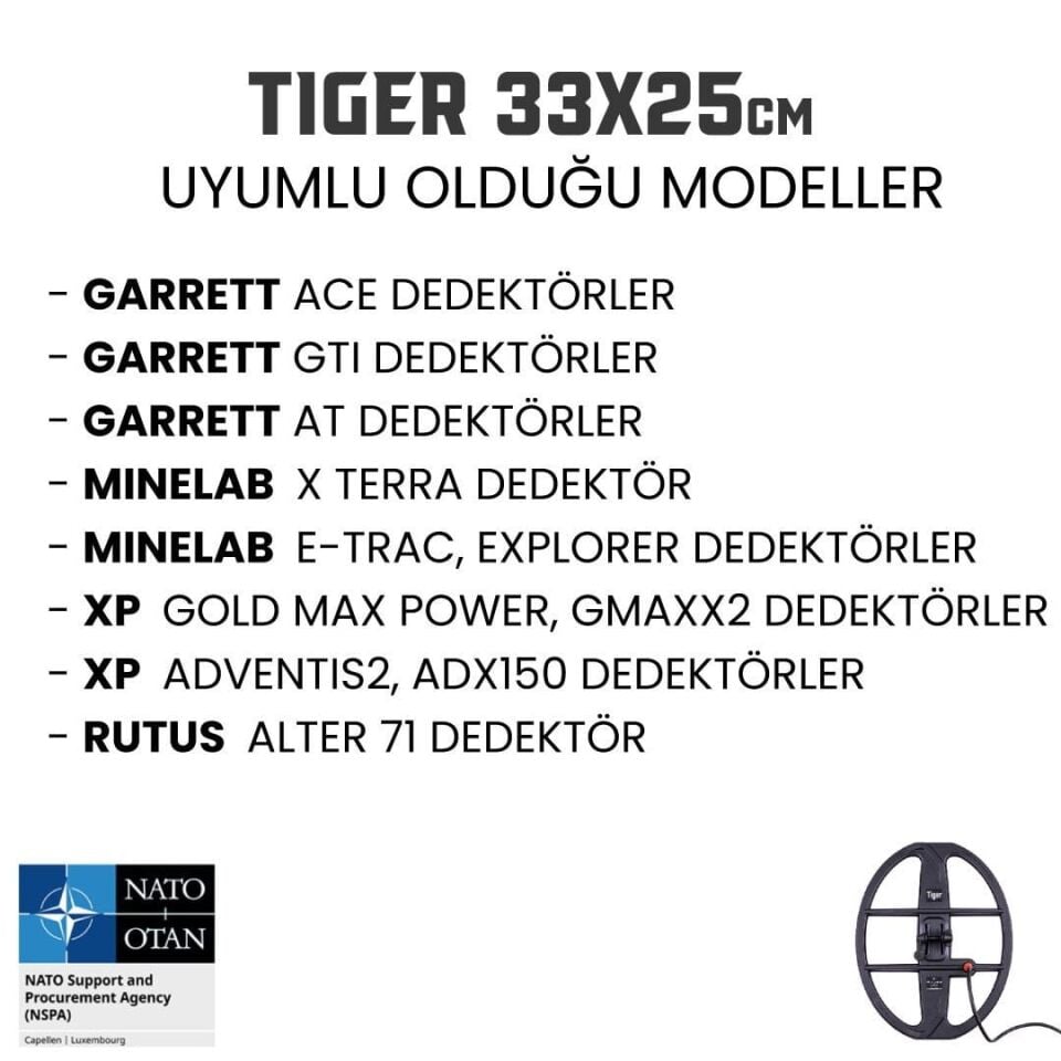 Tiger 10x13''  (25x33 cm) Arama Başlığı XP  GMAXX2, ADVENTIS2, ADX150 Dedektörler İle Uyumlu