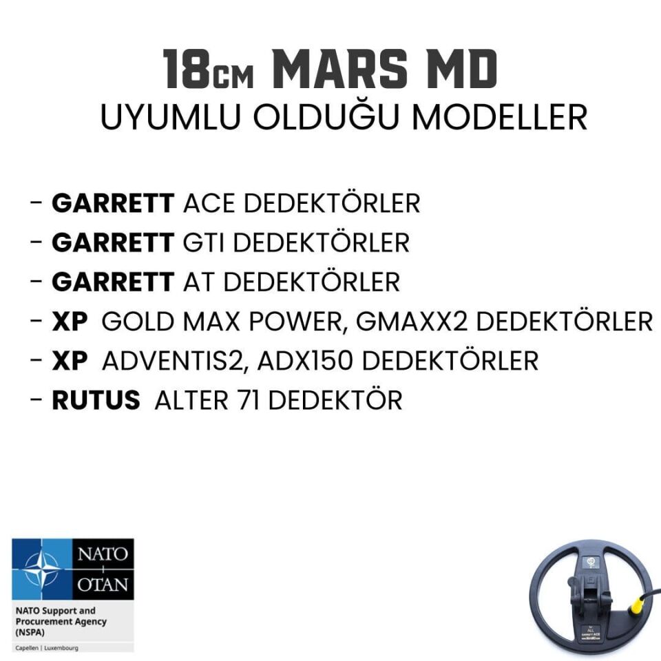 MARS MD 7'' (18 cm) Arama Başlığı Garrett GTI 2500 Dedektör İle Uyumlu
