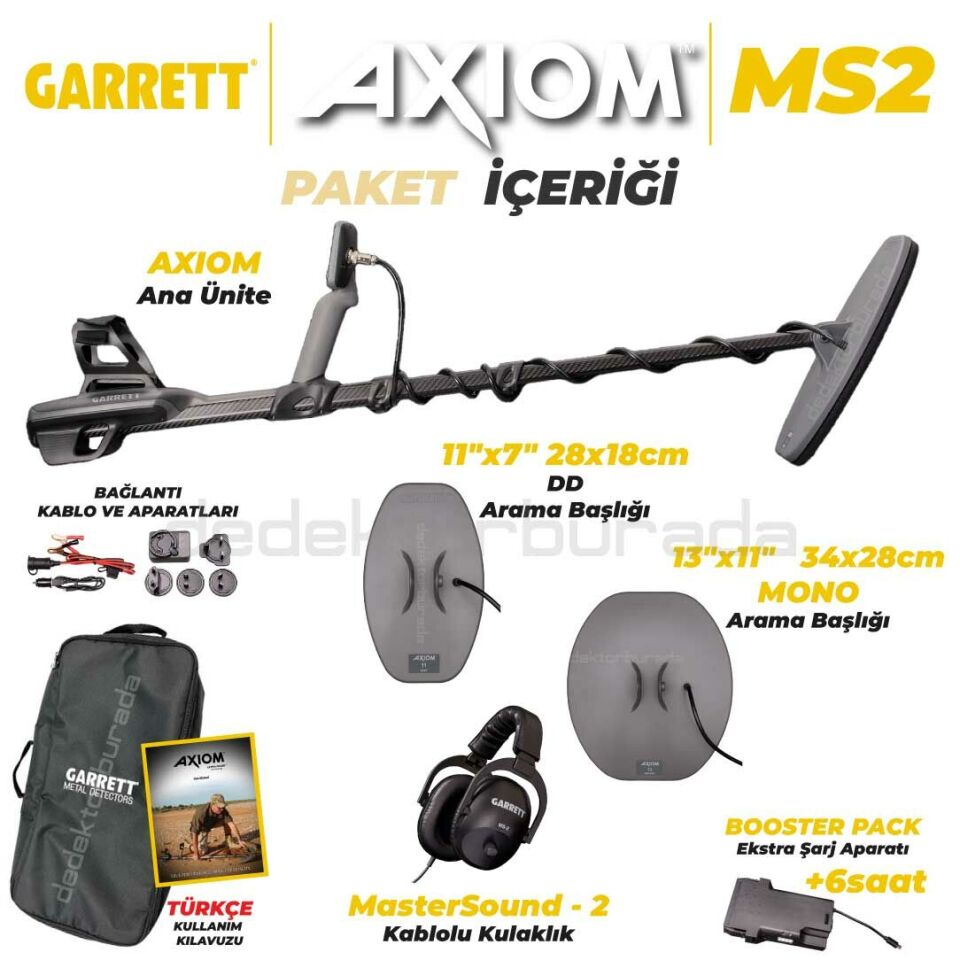 Axiom Remote Altın Dedektörü 34x28 cm Mono, 28x18 cm DD Başlıklı MS-2 Kablolu Kulaklık