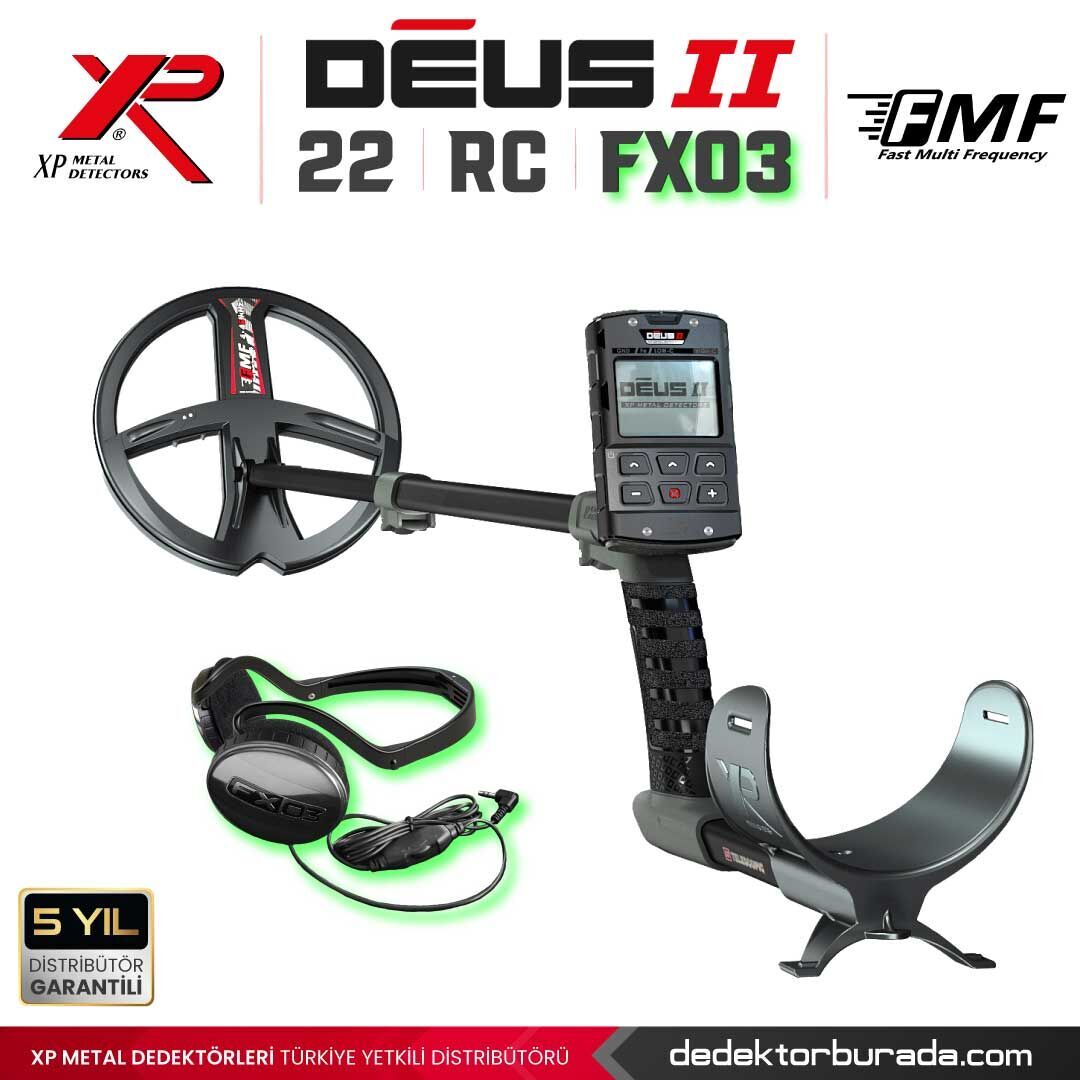 Deus 2 Dedektör - 22,5cm FMF Başlık, Ana Kontrol Ünitesi, FX03 Kulaklık