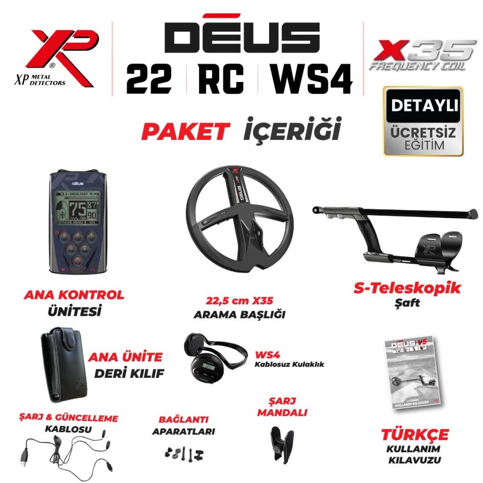 Deus Dedektör - 22,5cm X35 Başlık, WS4 Kulaklık, Ana Kontrol Ünitesi