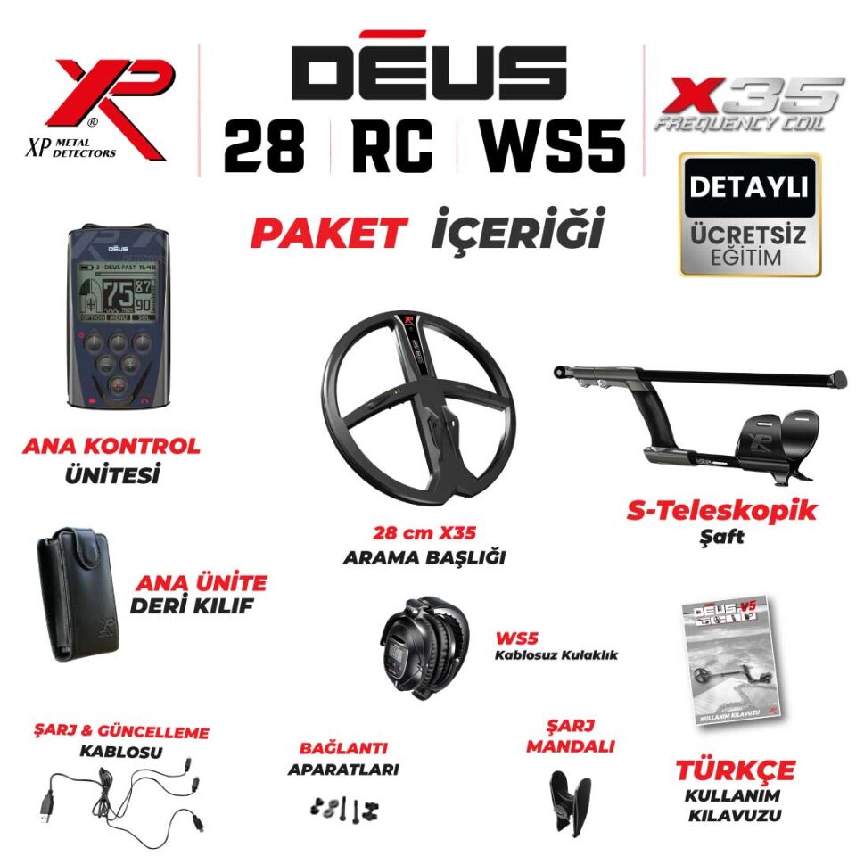 Deus Dedektör - 22,5cm X35 Başlık, WS5 Kulaklık, Ana Kontrol Ünitesi