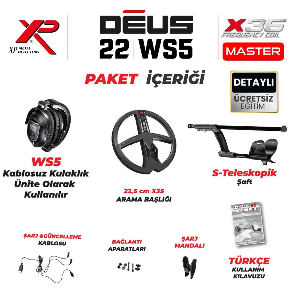 Deus Dedektör - 22,5cm X35 Başlık, WS5 Kulaklık