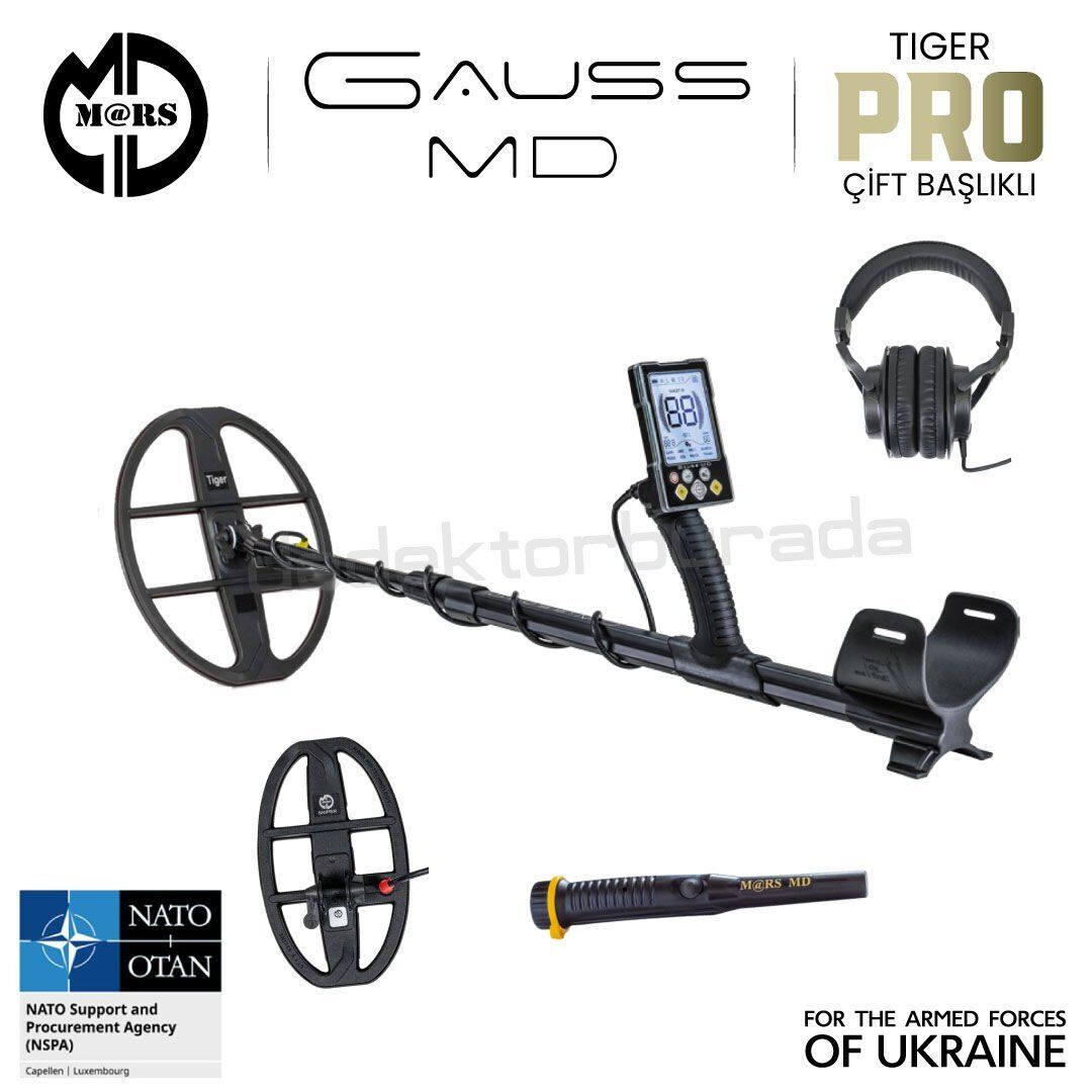 GAUSS MD Dedektör – TIGER 33x25,5cm + SNIPER 25x15cm Başlık – Pinpointer + Kulaklık