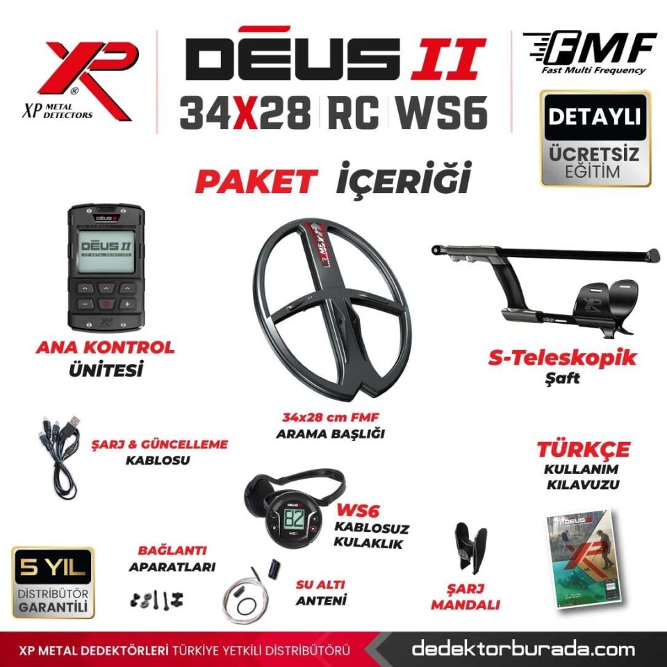 Deus 2 Dedektör - 34x28cm FMF Başlık, WS6 Kulaklık, Ana Kontrol Ünitesi