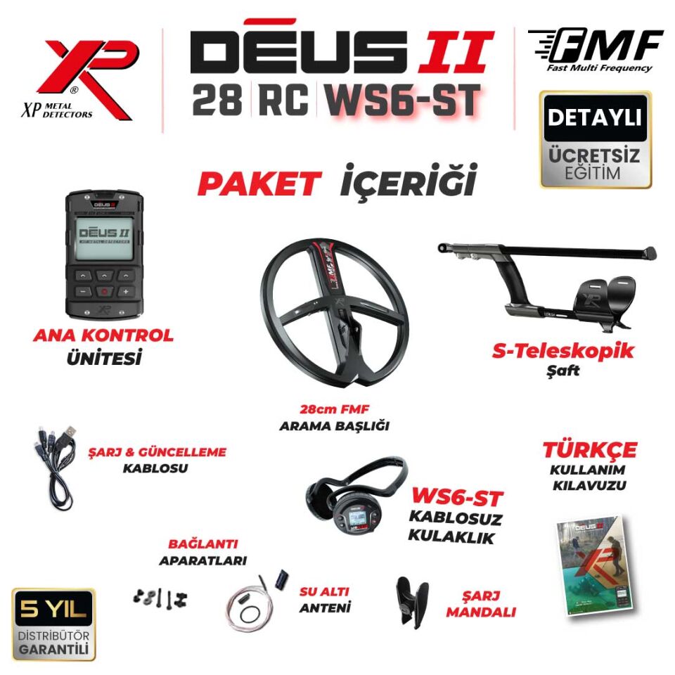 Deus 2 Dedektör - 28cm FMF Başlık, WS6 Kulaklık, Ana Kontrol Ünitesi