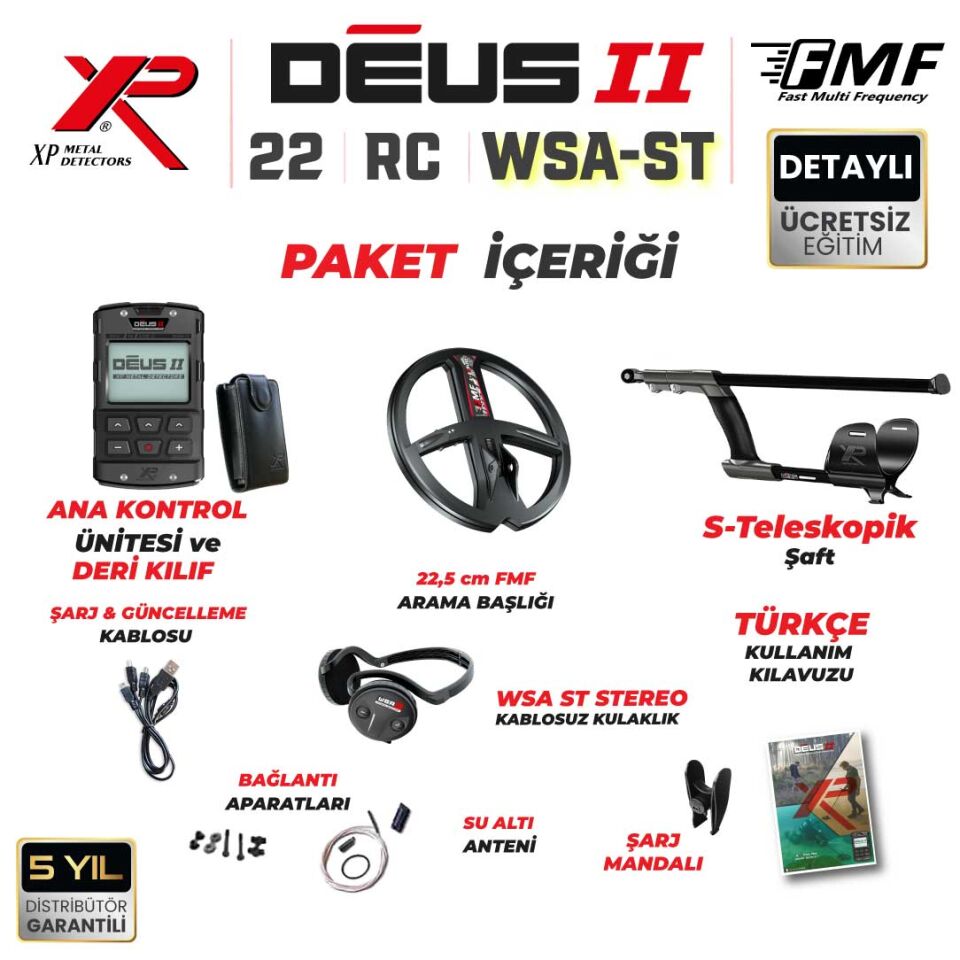 Deus 2 Dedektör - 22,5cm FMF Başlık, Ana Kontrol Ünitesi, WSA ST Kulaklık