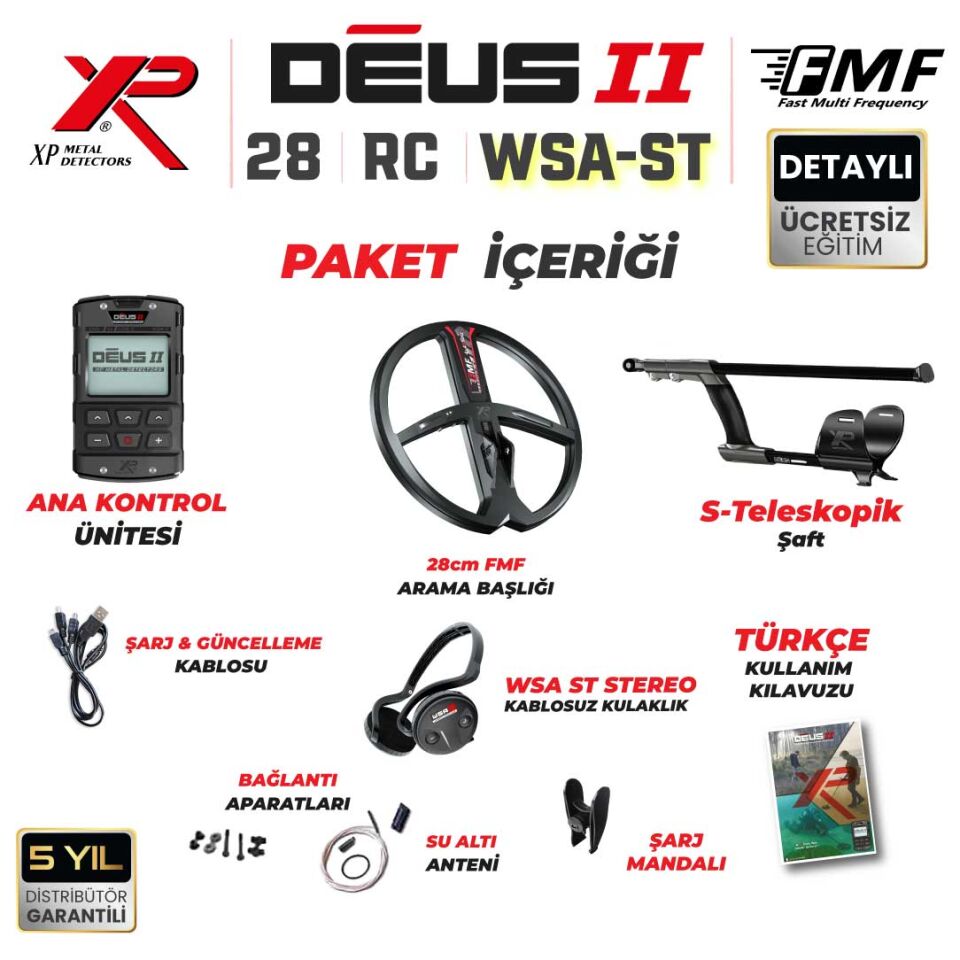 Deus 2 Dedektör - 28cm FMF Başlık, Ana Kontrol Ünitesi, WSA ST Kulaklık