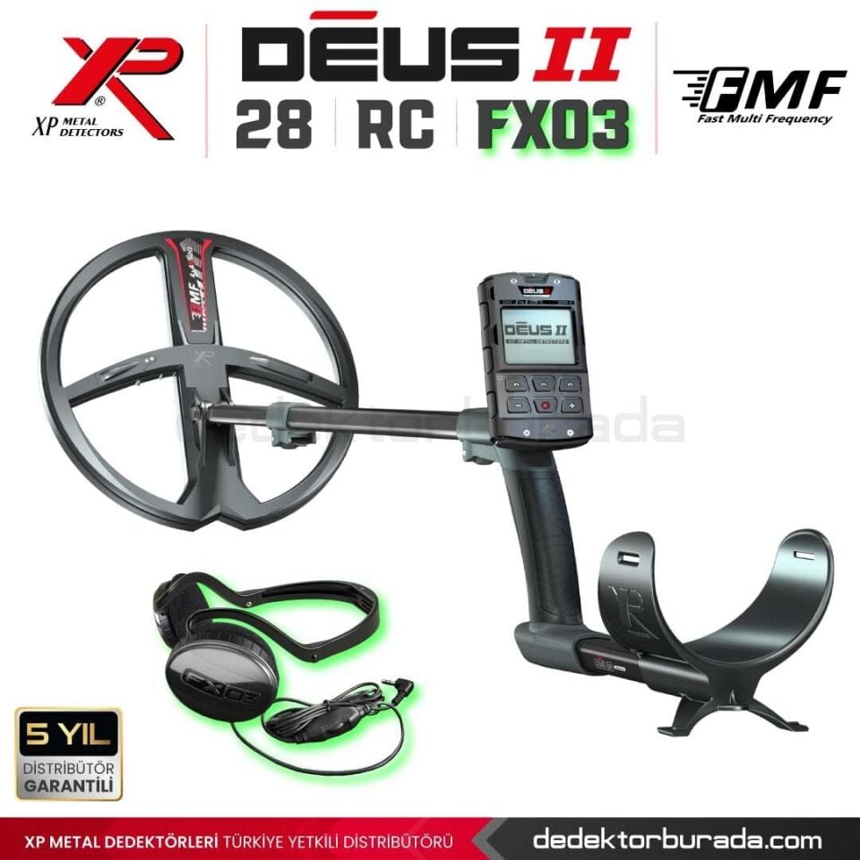 Deus 2 Dedektör - 28cm FMF Başlık, Ana Kontrol Ünitesi, FX03 Kulaklık
