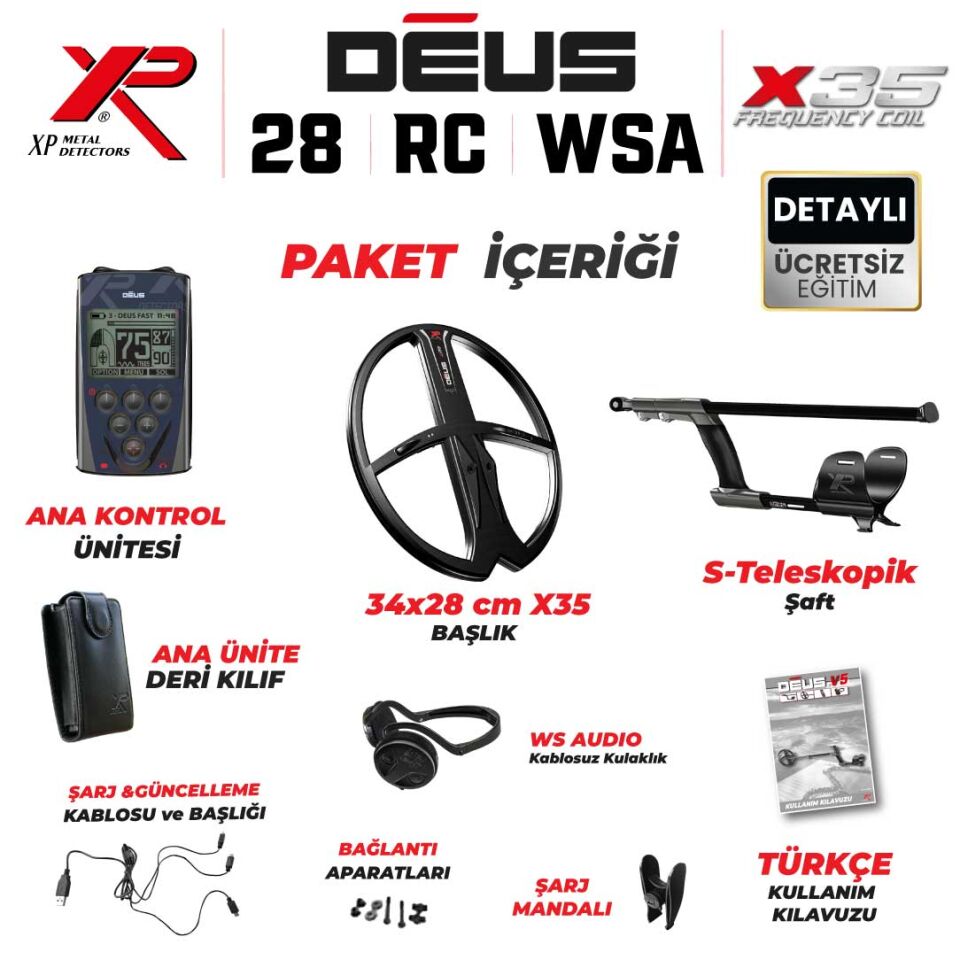 DEUS Dedektör - 34x28cm X35 Başlık, Ana Kontrol Ünitesi (RC), WSAUDIO Kulaklık - FULL PAKET