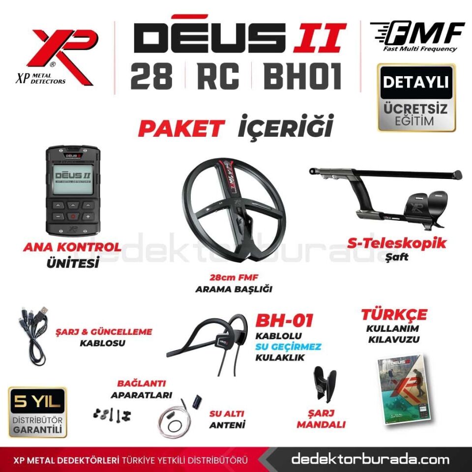 DEUS 2 - 28cm FMF Başlık, Ana Kontrol Ünitesi (RC), BH-01 Kablolu Su Geçirmez Kulaklık