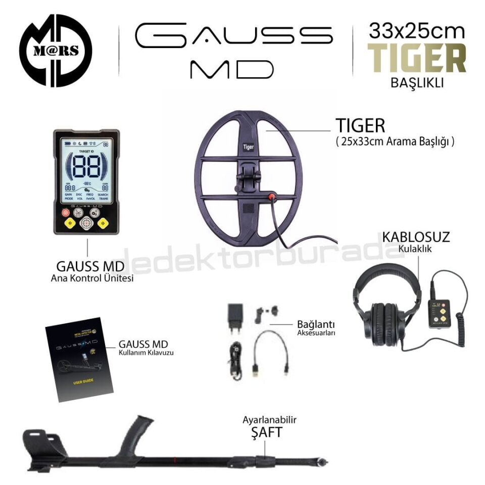 GAUSS MD Dedektör – TIGER 33x25,5cm Başlık + Kulaklık