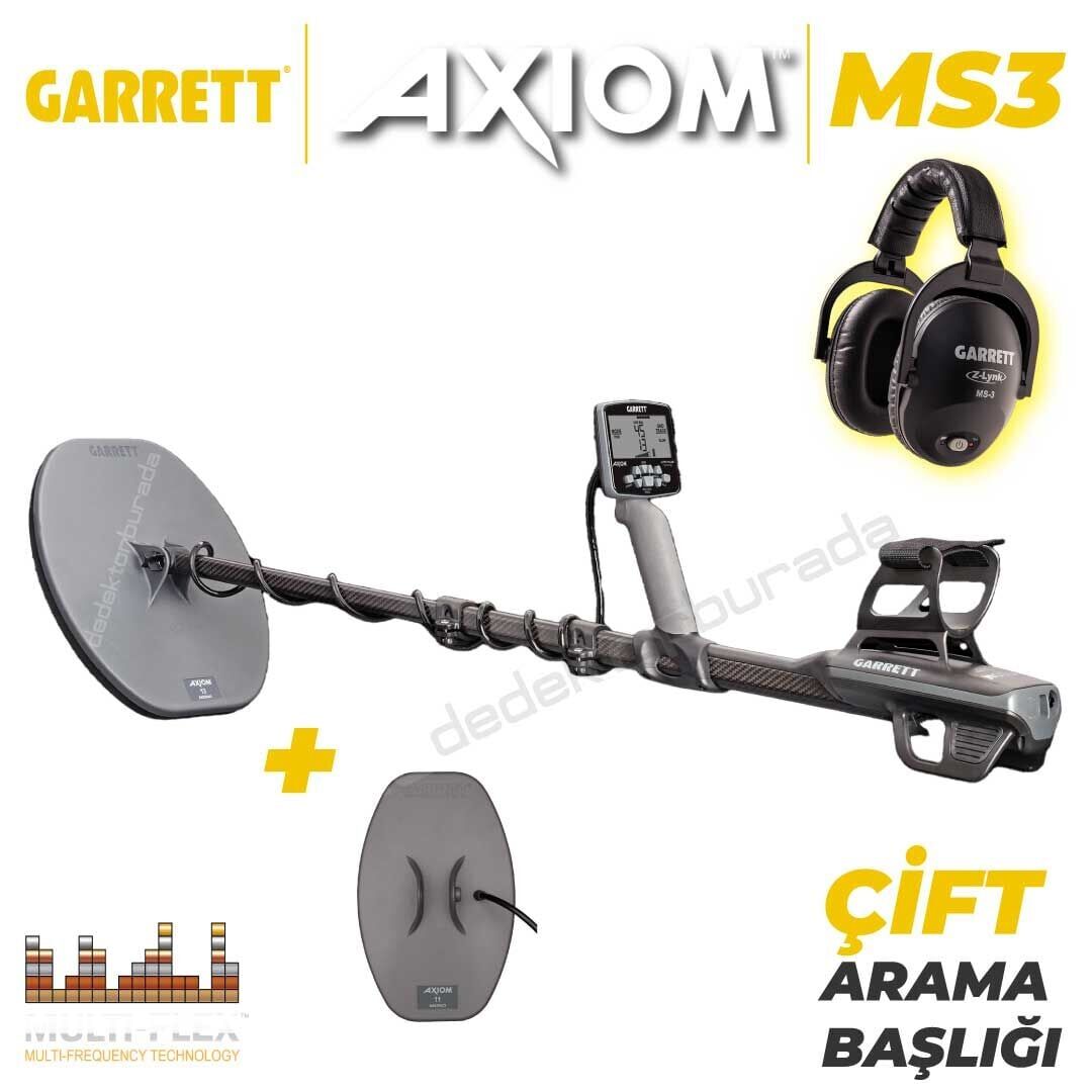 Axiom Standart Altın Dedektörü 34x28 cm DD, 28x18 cm MONO Başlıklı MS-3 Kablosuz Kulaklık