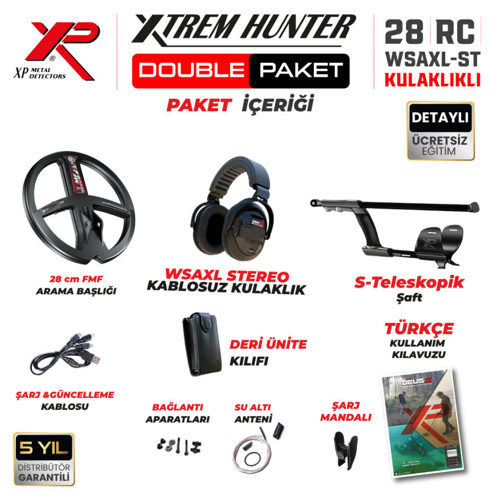 Xtrem Hunter Dedektör - DOUBLE PAKET WSAXL ST Kulaklıklı DEUS 2 Dedektör 28cm FMF Başlıklı Paket