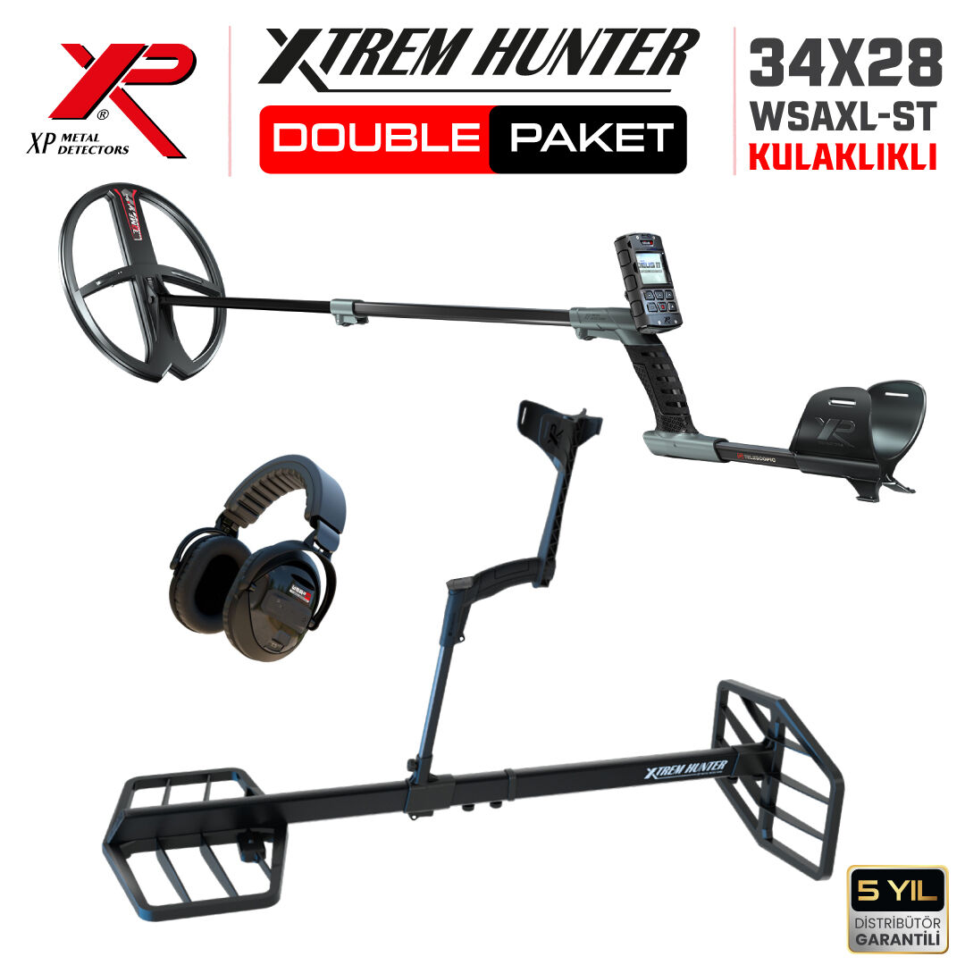 Xtrem Hunter Dedektör - DOUBLE PAKET WSAXL ST Kulaklıklı DEUS 2 Dedektör 34x28cm FMF Başlıklı Paket