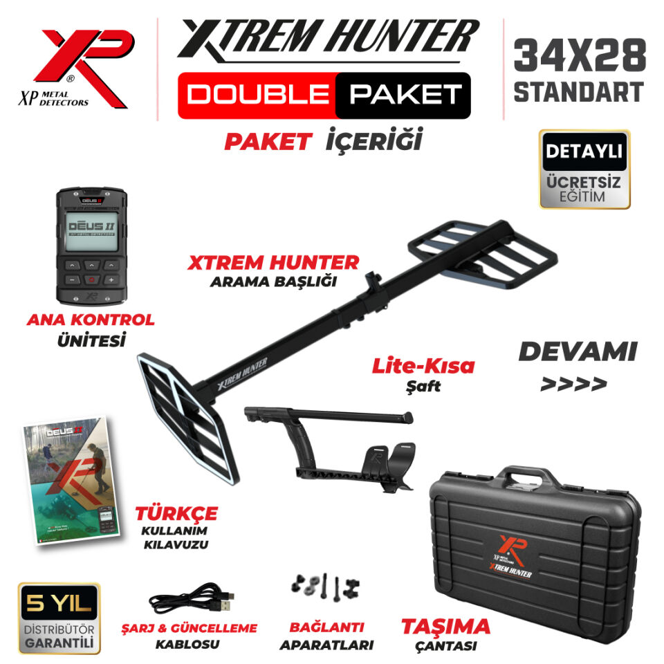 Xtrem Hunter Dedektör Derin Dedektör - DOUBLE PAKET ( KULAKLIKSIZ ) DEUS 2 Dedektör 34x28cm FMF Başlıklı Paket