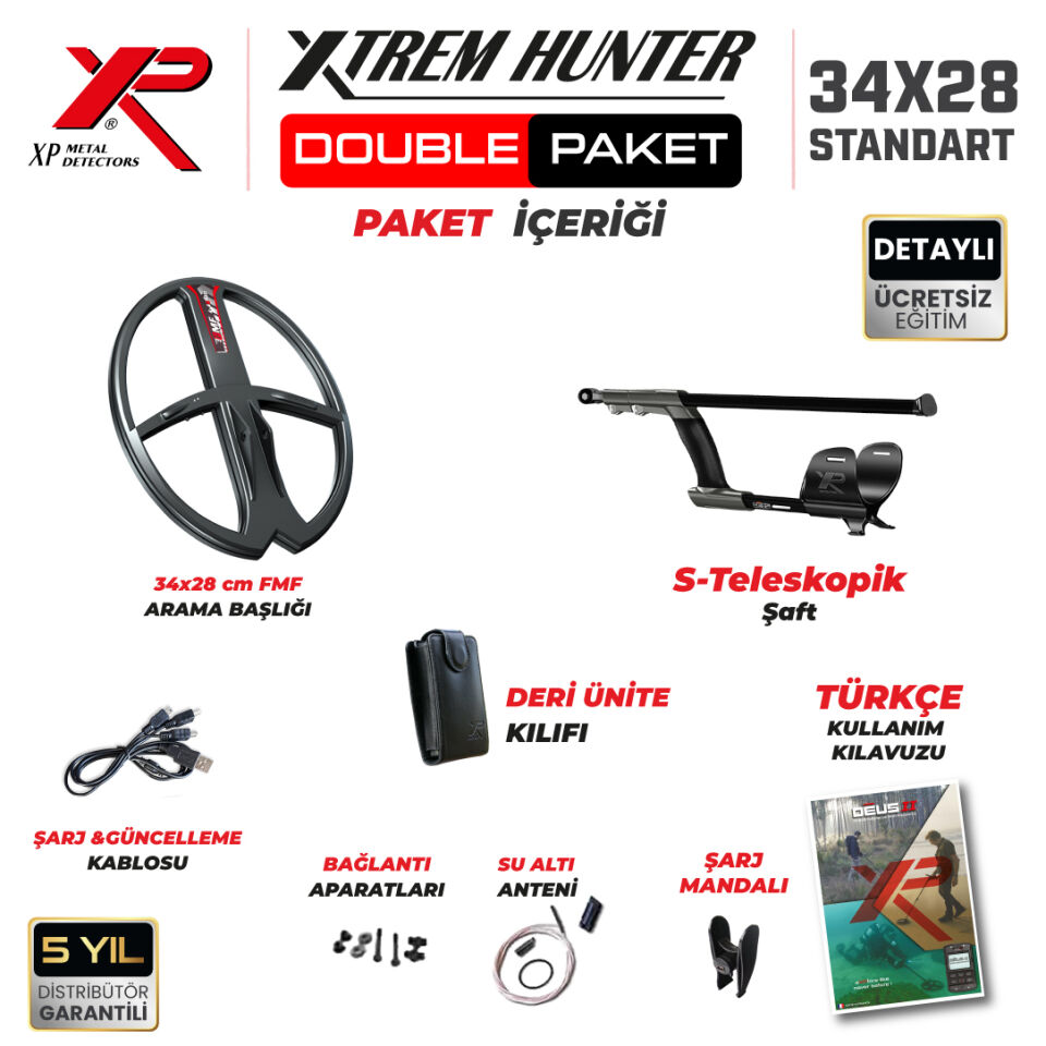 Xtrem Hunter Dedektör Derin Dedektör - DOUBLE PAKET ( KULAKLIKSIZ ) DEUS 2 Dedektör 34x28cm FMF Başlıklı Paket