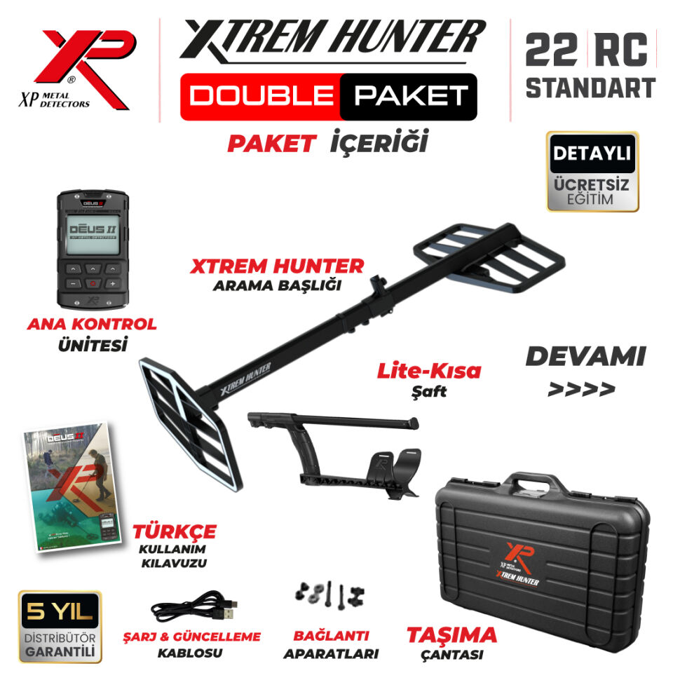 Xtrem Hunter Dedektör Derin Dedektör - DOUBLE PAKET ( KULAKLIKSIZ ) DEUS 2 Dedektör 22cm FMF Başlıklı Paket