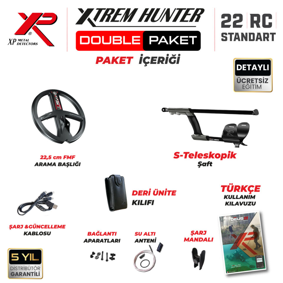 Xtrem Hunter Dedektör Derin Dedektör - DOUBLE PAKET ( KULAKLIKSIZ ) DEUS 2 Dedektör 22cm FMF Başlıklı Paket